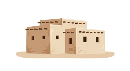 Beige adobe house illustration flat design simple illustration