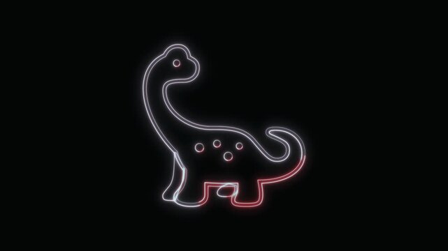  Dinosaur Icon Neon Seamless Loop 4K with Black Background Animated Promotional Typography for Video Editing