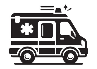 ambulance logo silhouette vector, ambulance silhouette vector illustration, emergency vehicle silhouette design, emergency ambulance service logo silhouette vector on white background.