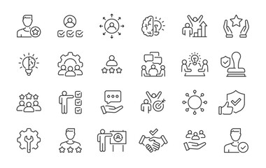 Expert web icons in line style. Competence, advice, knowledge, skill, service. Vector illustration.