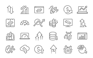 Fototapeta premium Traffic web icons in line style. Hosting, traffic control, connection, cloud data, local network, download. Vector illustration.