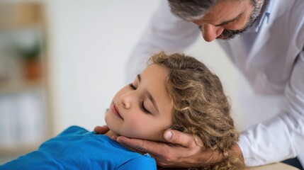 Obraz premium Child receives gentle massage from a caring adult in a cozy indoor setting during a relaxing afternoon session