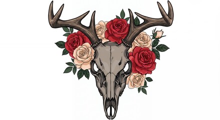 Floral deer skull illustration