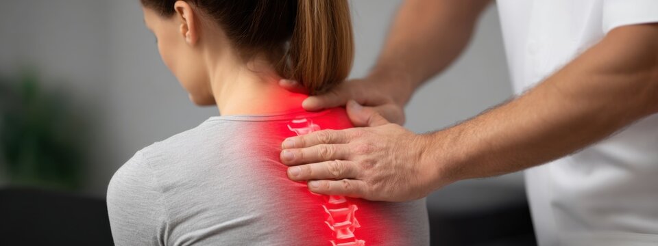 Chiropractor provides therapy to a patient experiencing neck discomfort during a session in a clinic