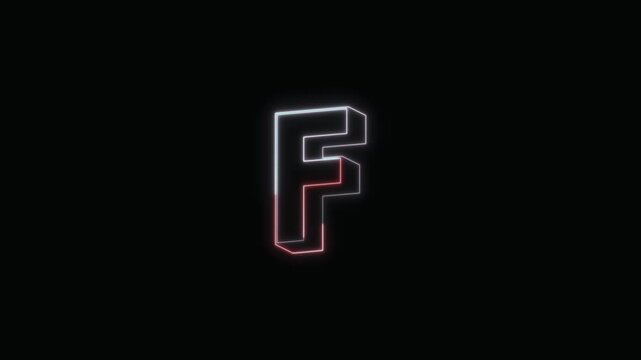 Alphabet F Neon Text Seamless Loop 4K with Black Background Animated Promotional Typography for Video Editing