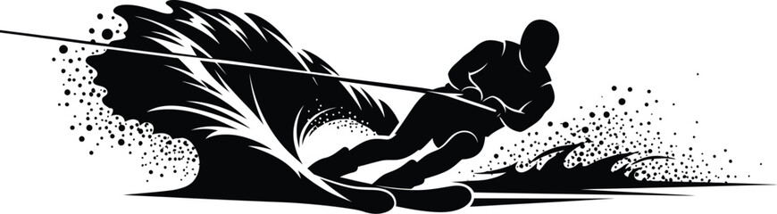 Silhouette of a person wakeboarding a wave