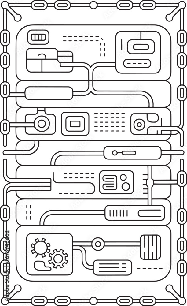 Aufkleber complex abstract vector circuit board with geometric and mechanical elements, technology, circuit.