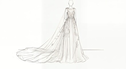 Wedding dress design sketch fashion illustration