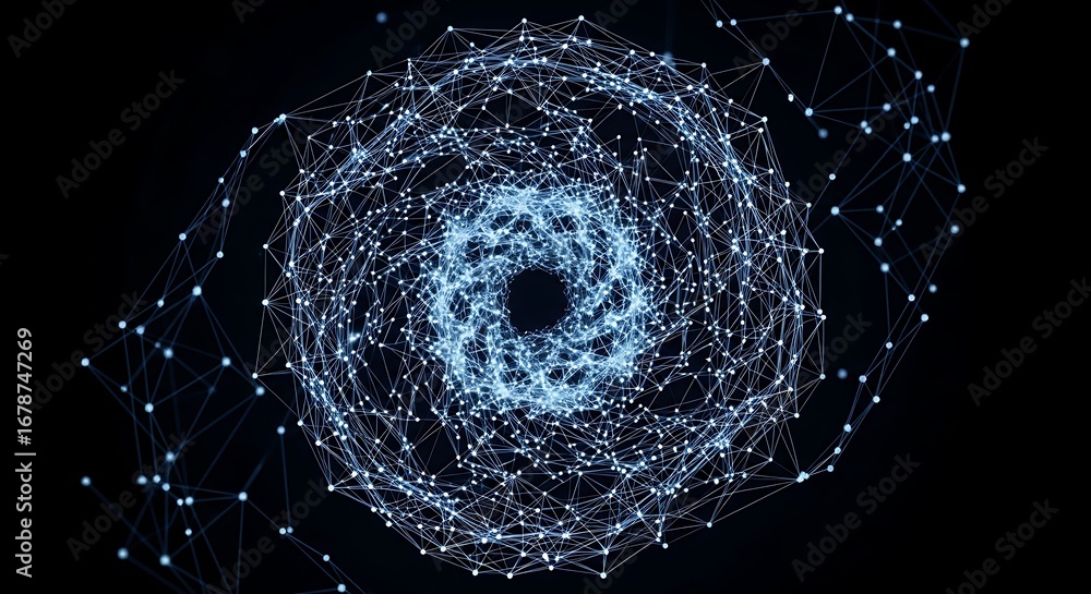 Fototapete abstract network of connected dots and lines forming a complex structure