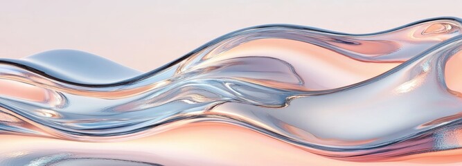 Obraz premium Graceful liquid metal waves ripple in dynamic motion, displaying a spectrum of iridescent colors under soft lighting. The tranquil composition evokes a sense of calm