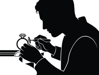 Silhouette of a jeweler working a diamond ring