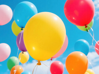 Vivid color Cute balloons on sky background. Parties. Event. happy. fun. sunny day
