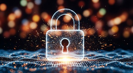A digital padlock symbolizes cybersecurity and data protection in the digital age