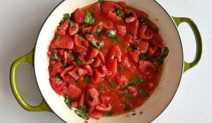 Italian culinary alchemy: sun-drenched tomato serenade, verdant basil sprinkle, Simmering Symphony...