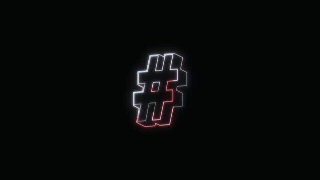  Hashtag Neon Text Seamless Loop 4K with Black Background Animated Promotional Typography for Video Editing