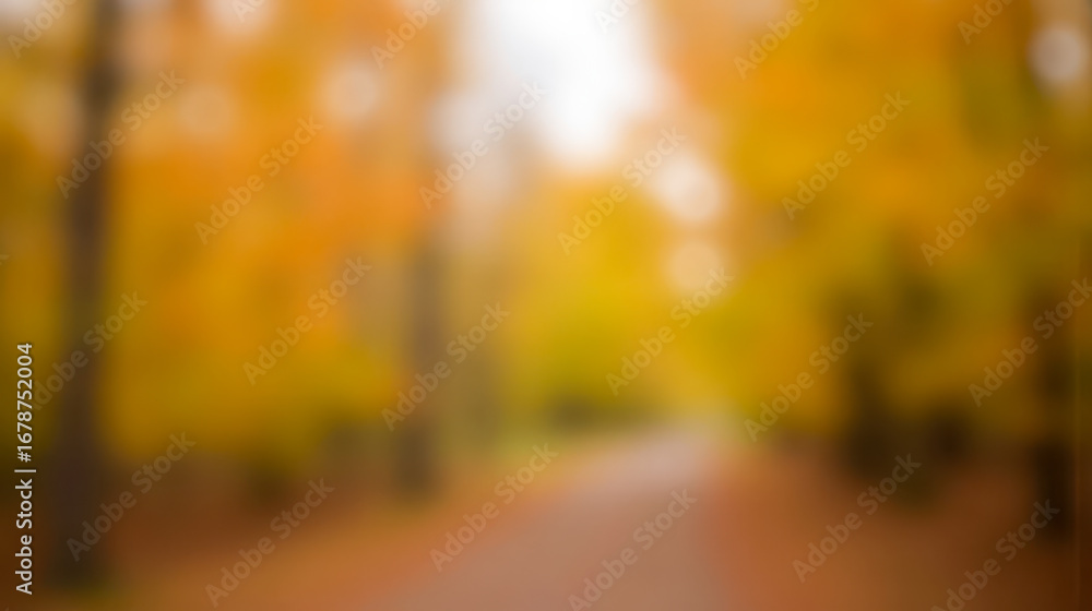 Poster autumn maple branch with red and orange leaves in foreground, beautiful nature background with blurr