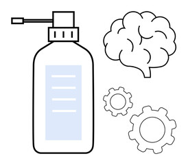 Spray bottle next to abstract brain and gears symbolizes mental clarity, productivity, and wellness. Ideal for wellness, focus, innovation, health, habit-building, productivity simple landing page
