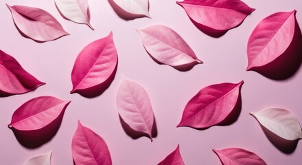 Obraz premium Pink leaves laid out in a pattern on a matching, soft pink backdrop