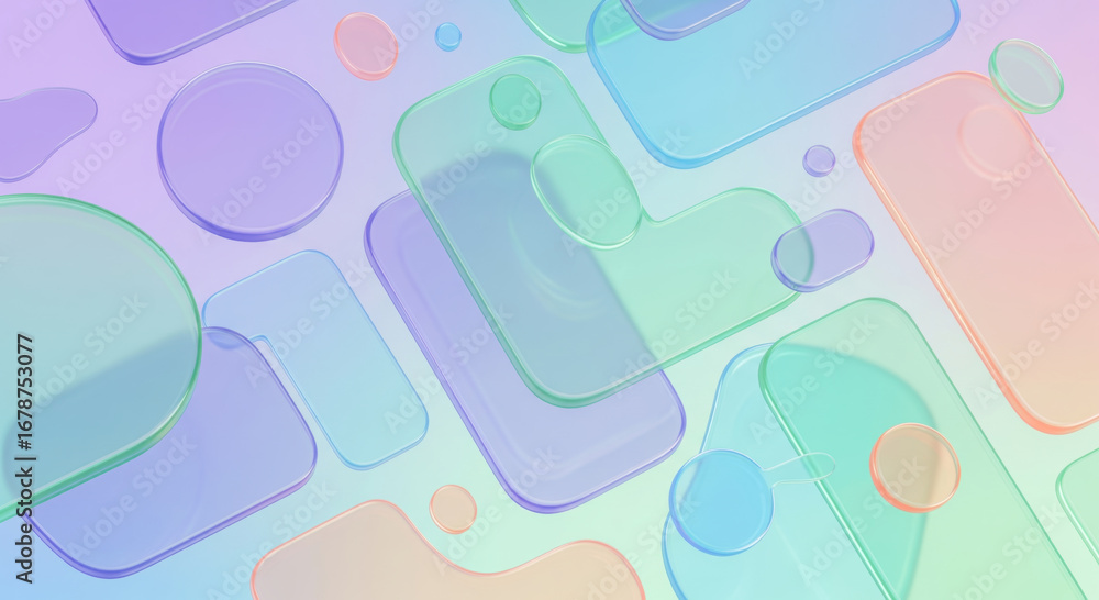 Aufkleber glassmorphism background with transparent soft shapes, abstract pastel wallpaper for ui ux design, m