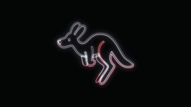  Kangaroo Icon Neon Seamless Loop 4K with Black Background Animated Promotional Typography for Video Editing