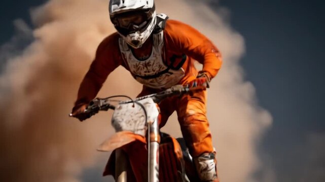 Dirt bike rider in action on a dusty track
