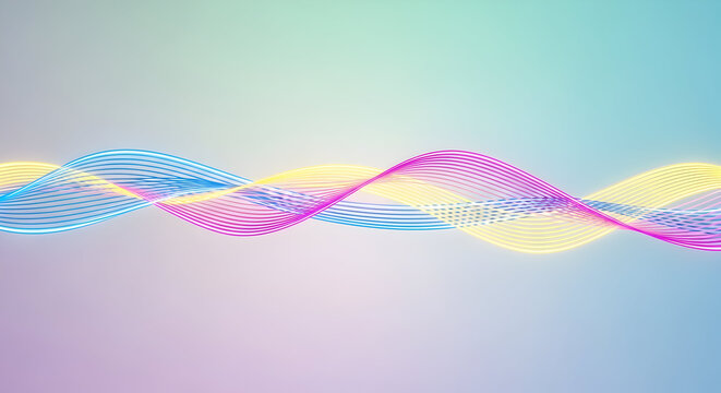 Abstract Wavy Pixelated Lines with Colorful Squares on Pastel Gradient Background