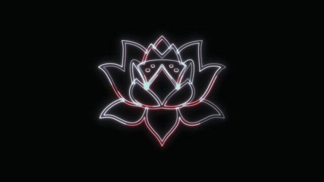  Lotus Flower Icon Neon Seamless Loop 4K with Black Background Animated Promotional Typography for Video Editing