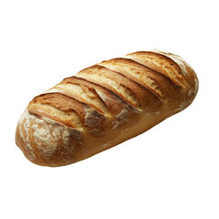  a realistic flat lay photograph of an entire loaf of sourdough bread on a white background. 