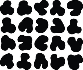 A collection of twenty black, amorphous, blob-like shapes arranged in a grid pattern against a white background.