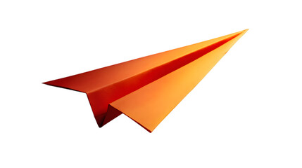 Dynamic orange paper airplane soars forward, symbolizing innovation and ambition in a clean, modern presentation  isolated on white background