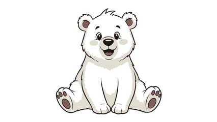 Fototapeta premium Cute Cartoon Polar Bear Cub Sitting Isolated White Background