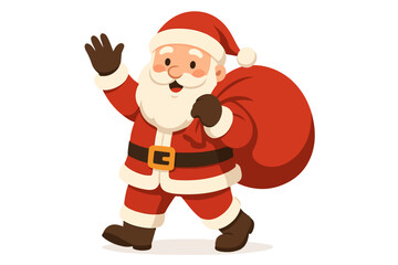 Festive Cartoon Santa Claus Carrying a Bag of Gifts and Waving