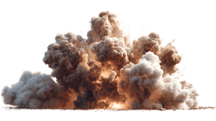 Witness the raw power of a massive explosion erupting with smoke, fire, and debris, perfect for action-packed projects  isolated on white background