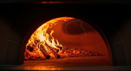 Fiery Wood-Burning Oven Interior: Warm, Rustic, Culinary Stock Image