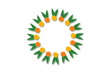 Marigold circle mandala garland Decoration: traditional celebration festival dussehra, Diwali, wedding, floral on transparent background, PNG image vector design