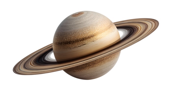Stunning Saturn with detailed rings, a majestic gas giant planet glowing in cosmic vastness isolated on white background
