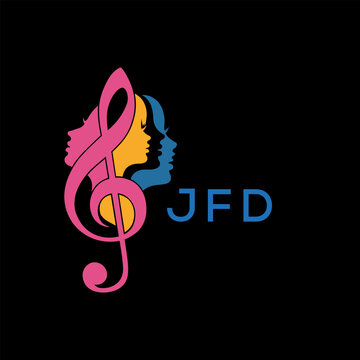 JFD "Colorful Female Silhouettes with Treble Clef Music Symbol on Black Background &ndash; JFD Later Logo, Empowerment, Diversity & Art Concept"
