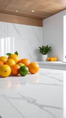 Modern kitchen countertop with fresh citrus fruits