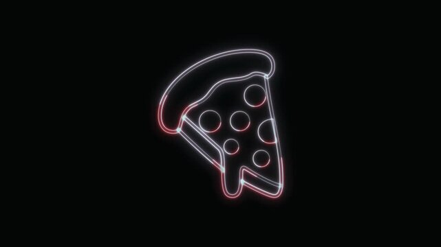  Pizza Icon Neon Seamless Loop 4K with Black Background Animated Promotional Typography for Video Editing