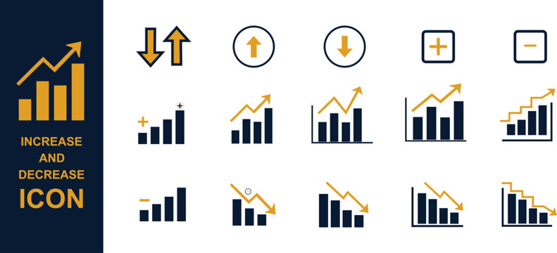 Increase and Decrease Icon Set - Modern Flat Business and Finance Vector Collection