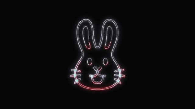 Rabbit Icon Neon Seamless Loop 4K with Black Background Animated Promotional Typography for Video Editing