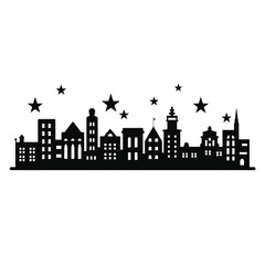 Fototapeta premium Silhouette of a charming european cityscape under a starry night sky