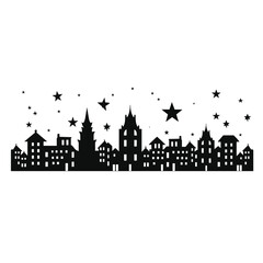 Silhouette of a city skyline with stars at night