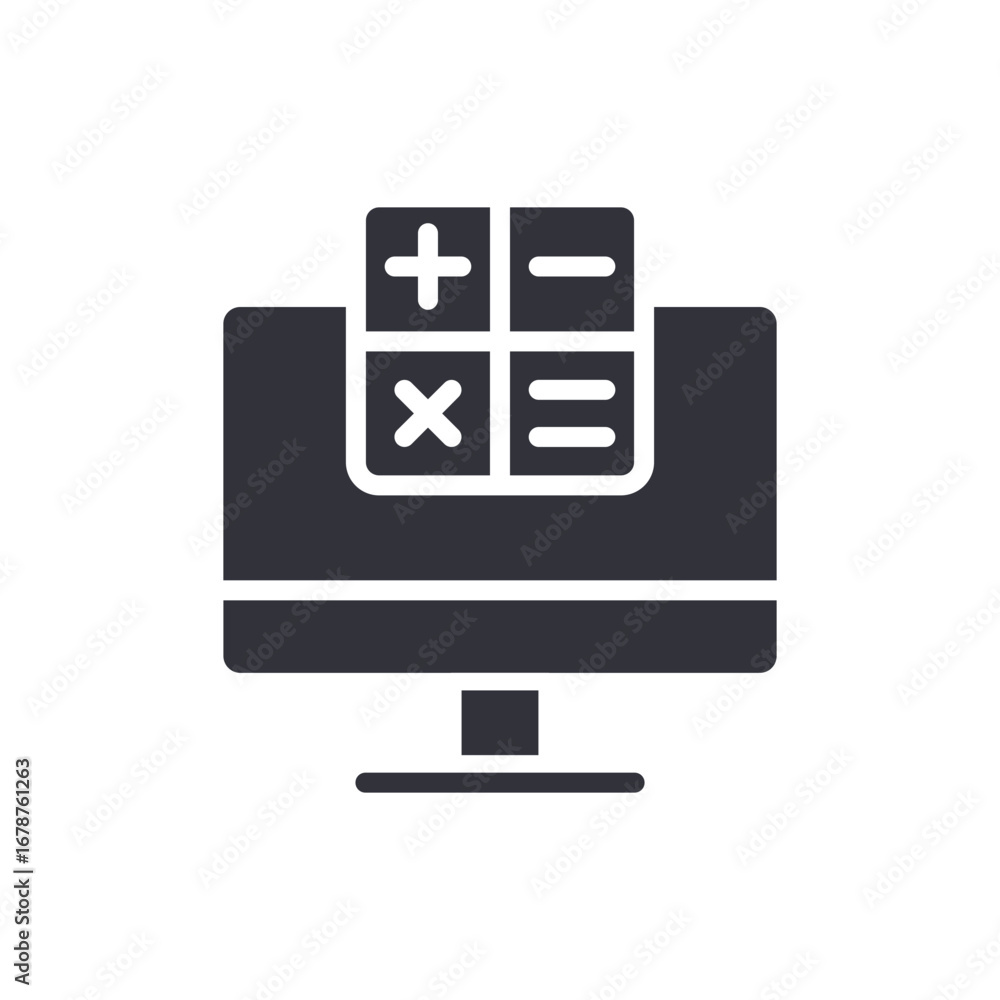 Poster online calculation tool depicting financial technology and digital mathematical problem solving