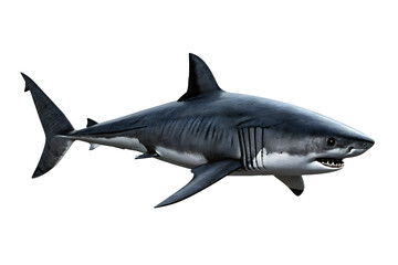 Naklejka premium Great White Shark Swimming with Open Mouth and Teeth marine life ocean isolated on a transparent background