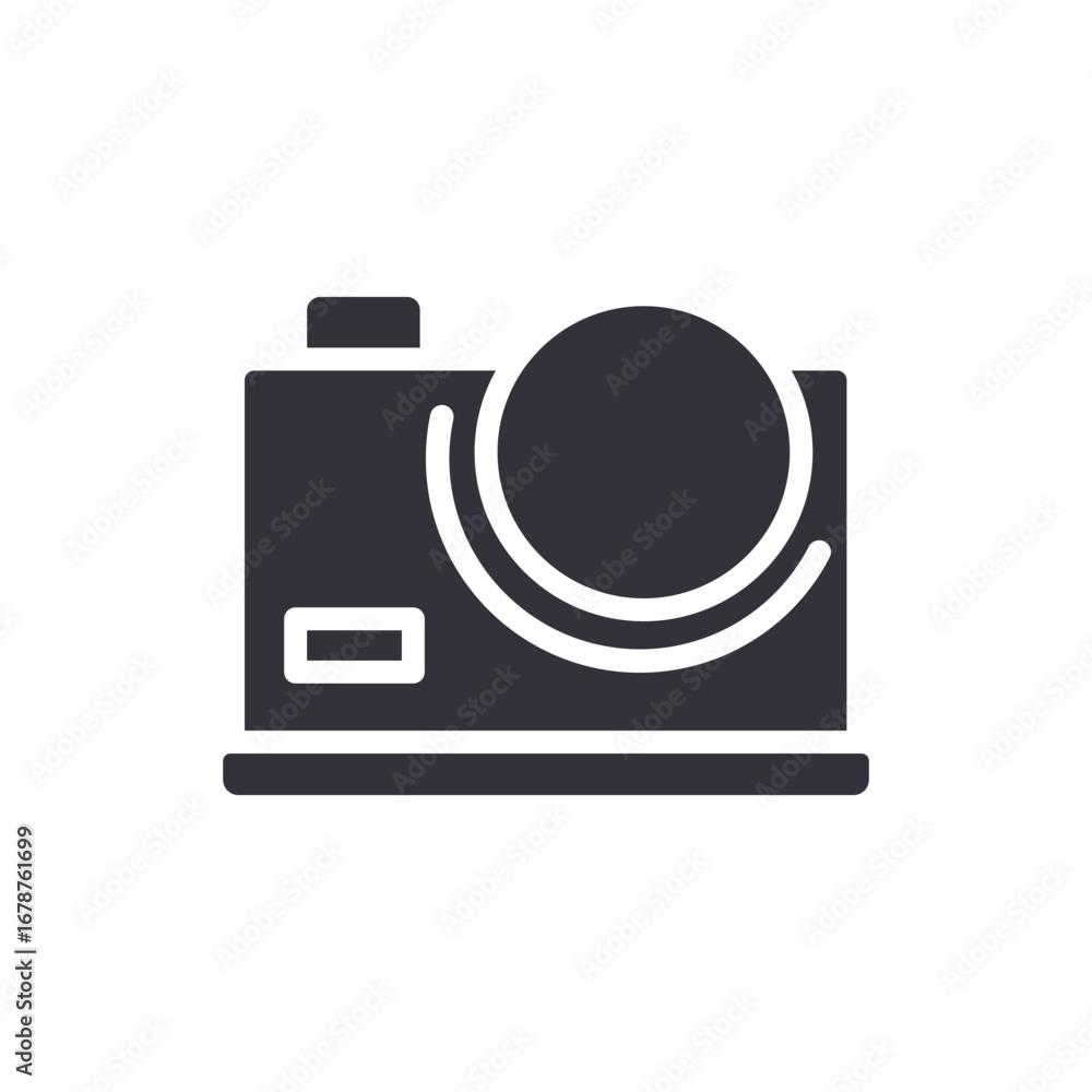 Poster minimalist depiction of a camera with clean lines and precise geometric shapes
