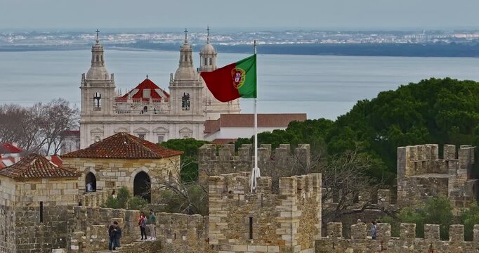 Aerial view of Sao Jorge Castle At Lisbon In Lisbon, Portugal