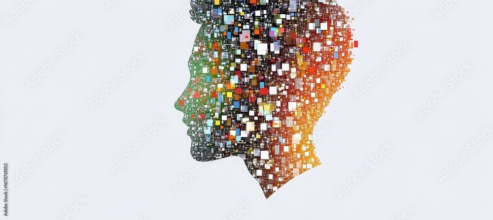 Poster colorful geometric shapes representing digital transformation and data-driven innovation in ai