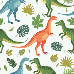 Obraz premium Dinosaur seamless pattern. Hand-drawn vector dinosaurs with background view. 