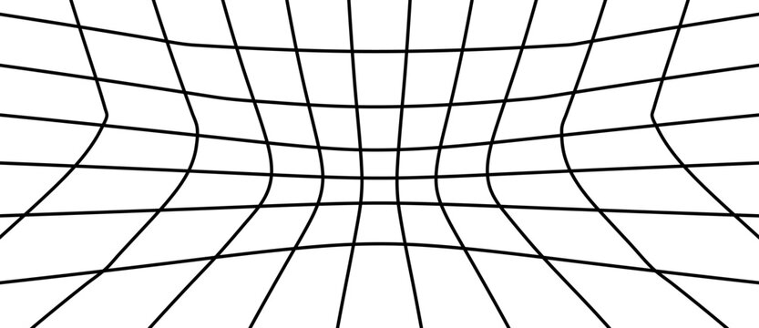 Vector grid with distortion effect. Perspective tile of lines. Detailed vector illustration.